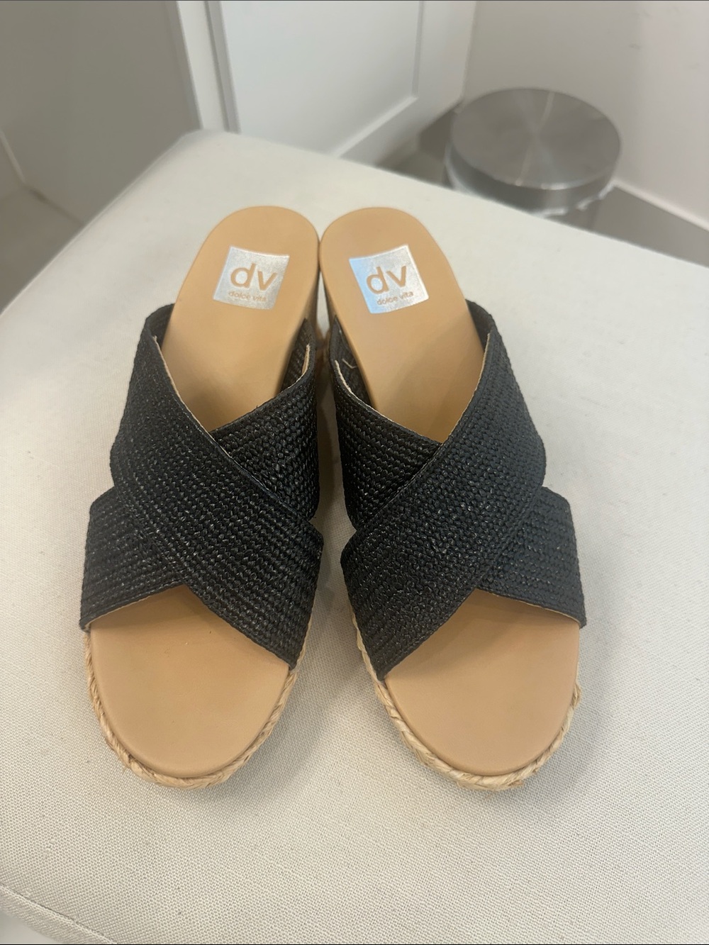 DV by Dolce Vita Black Crisscross Wedge Sandals